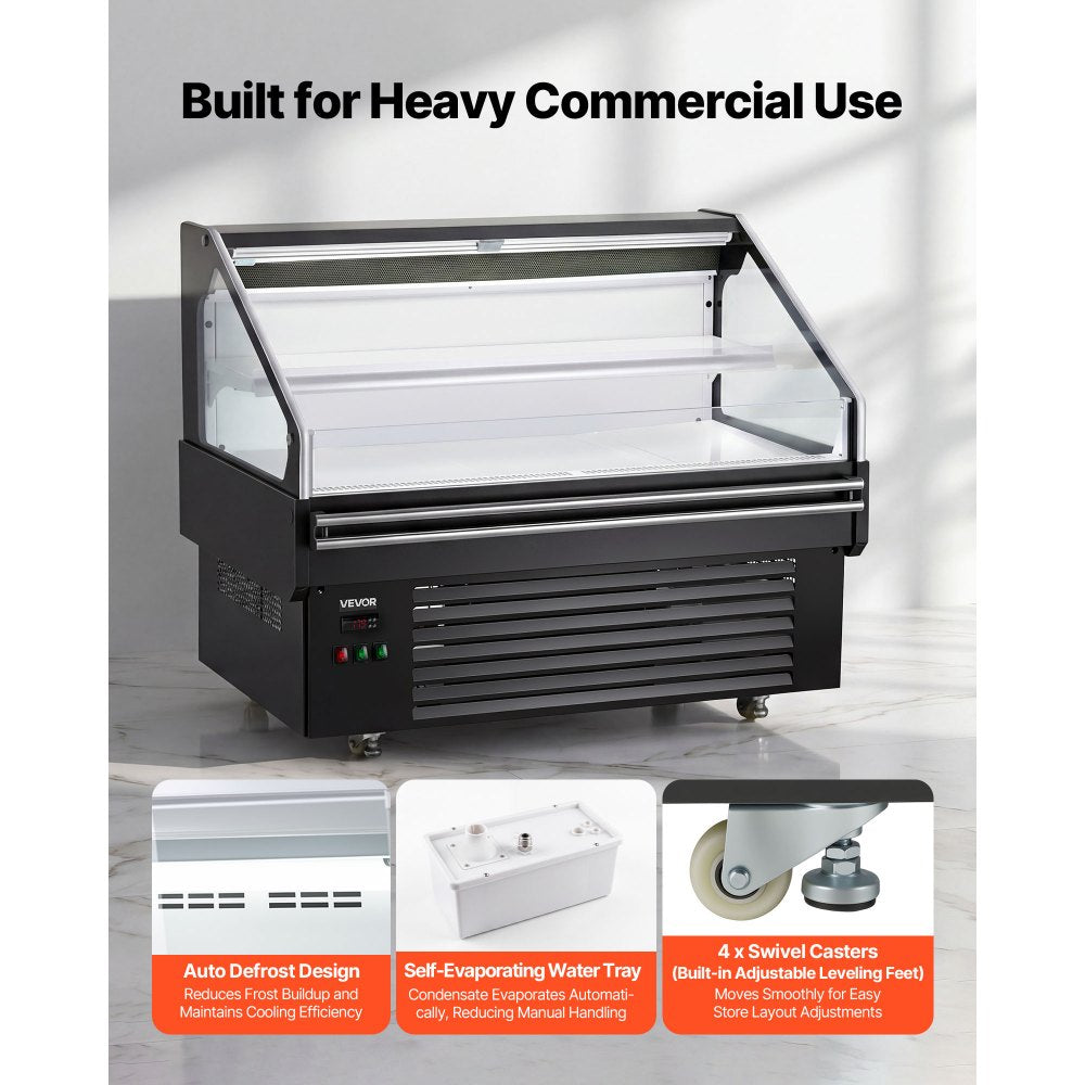 VEVOR Open Air Merchandiser, 4.6 cu. ft. Shelving Commercial Refrigerator, Grab and Go Fan Cooling Display Cooler, with LED Lighting, Night Curtain, Horizontal for Restaurants, Stores, Office