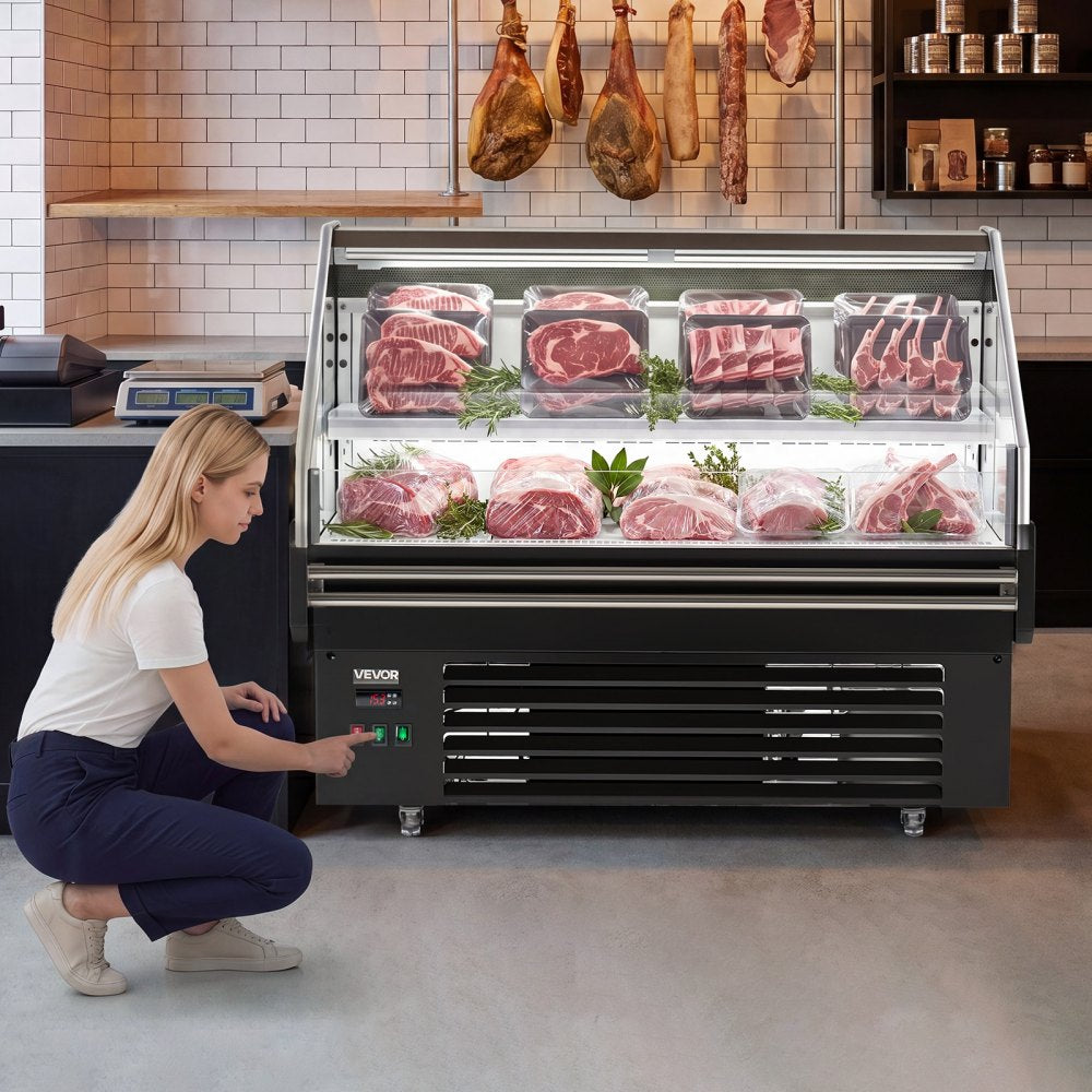 VEVOR Open Air Merchandiser, 4.6 cu. ft. Shelving Commercial Refrigerator, Grab and Go Fan Cooling Display Cooler, with LED Lighting, Night Curtain, Horizontal for Restaurants, Stores, Office