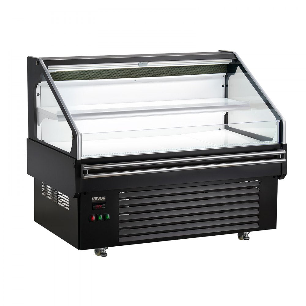 VEVOR Open Air Merchandiser, 4.6 cu. ft. Shelving Commercial Refrigerator, Grab and Go Fan Cooling Display Cooler, with LED Lighting, Night Curtain, Horizontal for Restaurants, Stores, Office