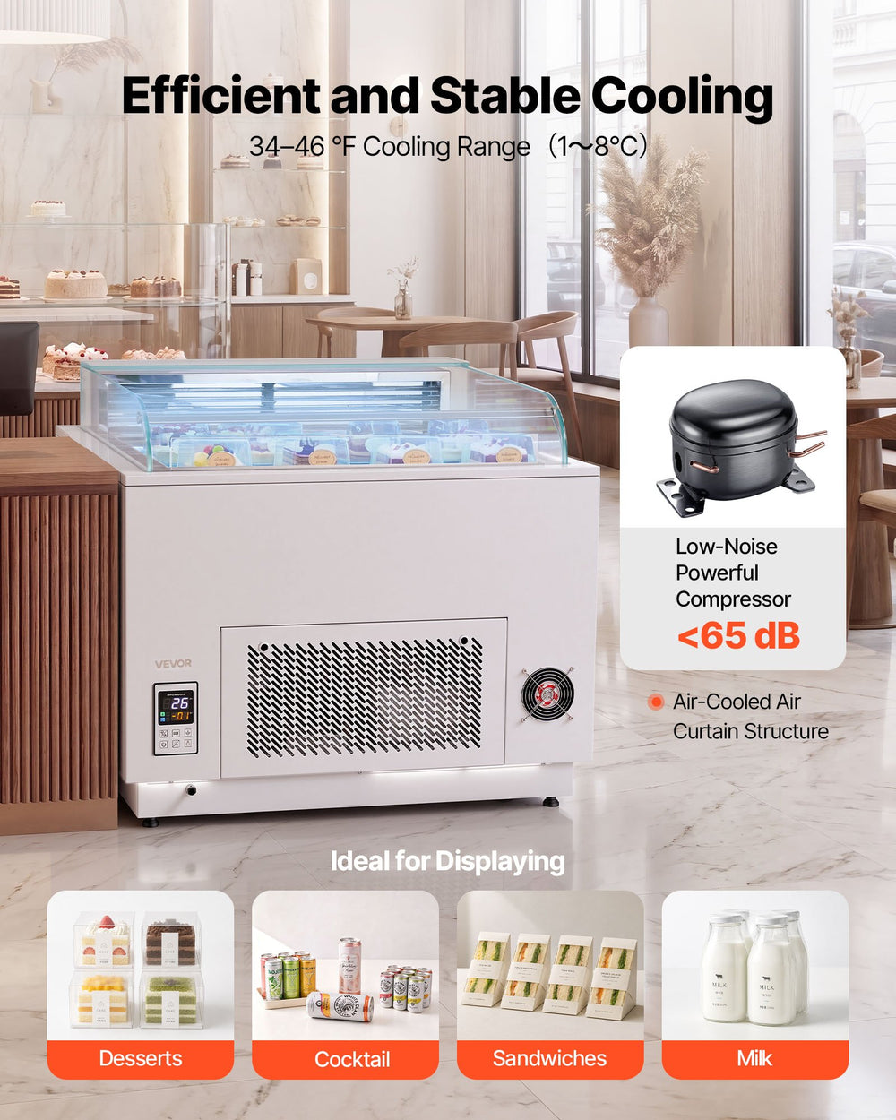VEVOR Open Air Merchandiser, 3.1 cu. ft. Shelving Commercial Refrigerator, Grab and Go Fan Cooling Display Cooler, with LED Lighting, Night Curtain, Horizontal for Restaurants, Stores, Office