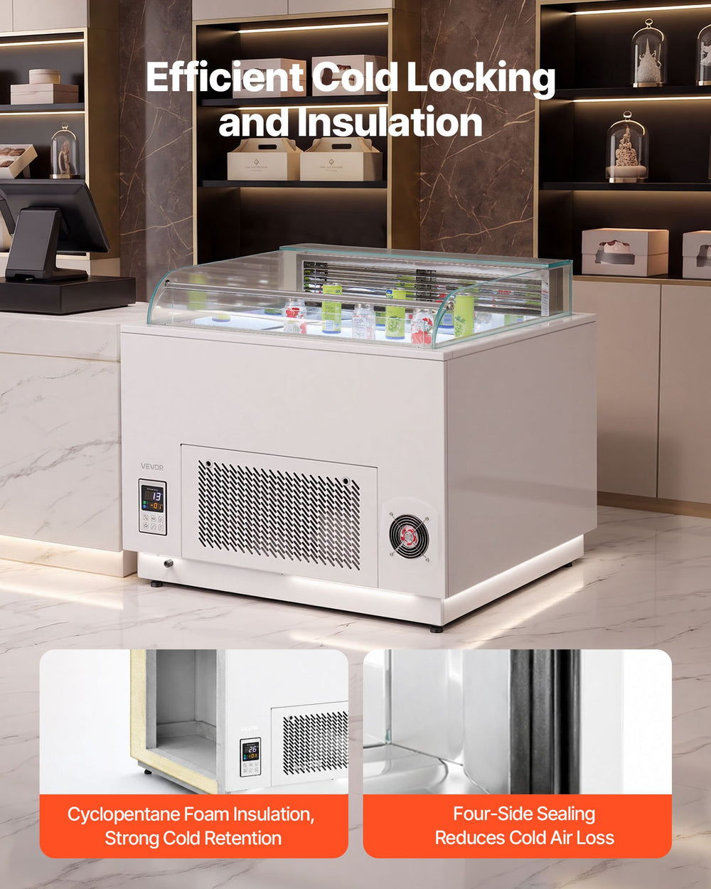 VEVOR Open Air Merchandiser, 3.1 cu. ft. Shelving Commercial Refrigerator, Grab and Go Fan Cooling Display Cooler, with LED Lighting, Night Curtain, Horizontal for Restaurants, Stores, Office