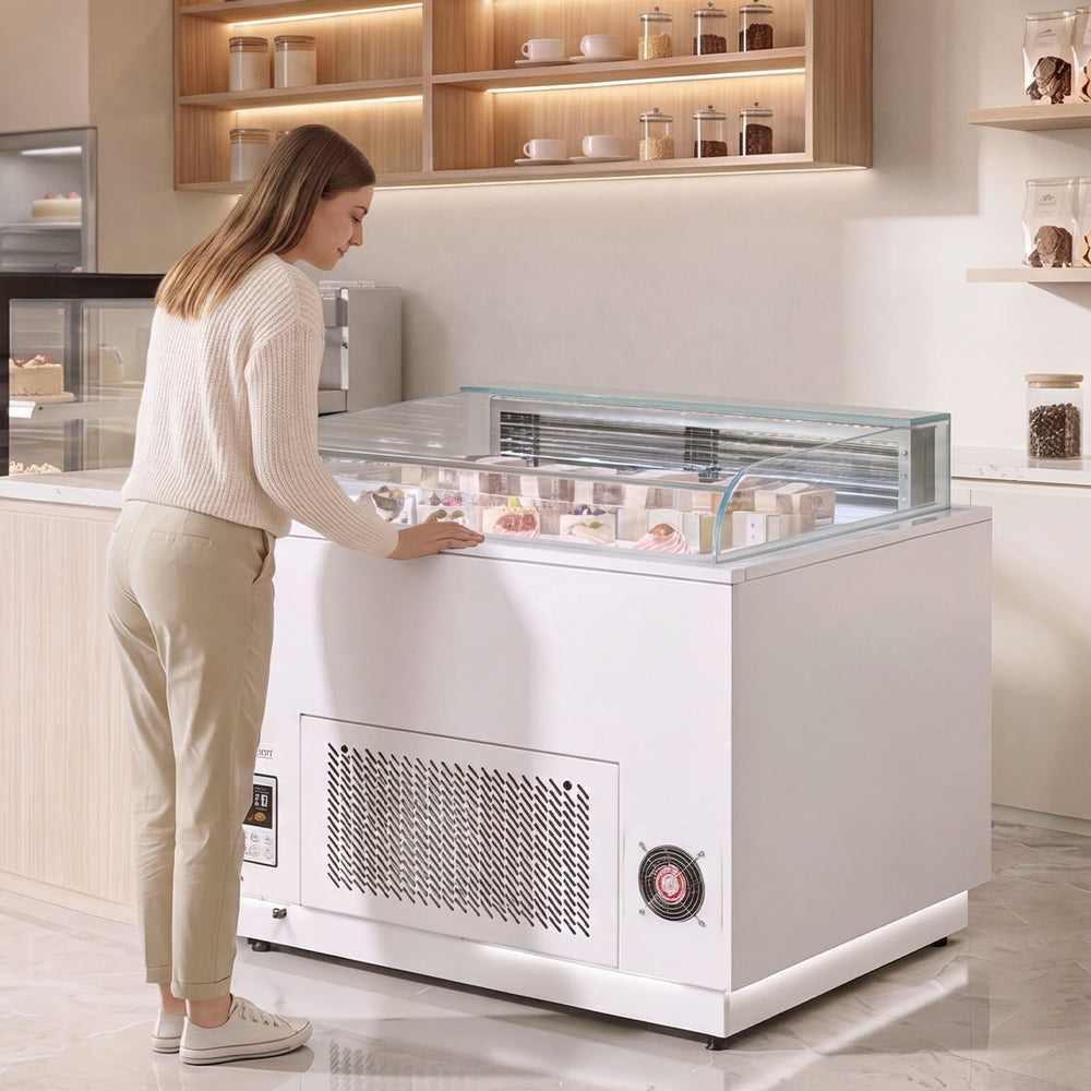 VEVOR Open Air Merchandiser, 3.1 cu. ft. Shelving Commercial Refrigerator, Grab and Go Fan Cooling Display Cooler, with LED Lighting, Night Curtain, Horizontal for Restaurants, Stores, Office