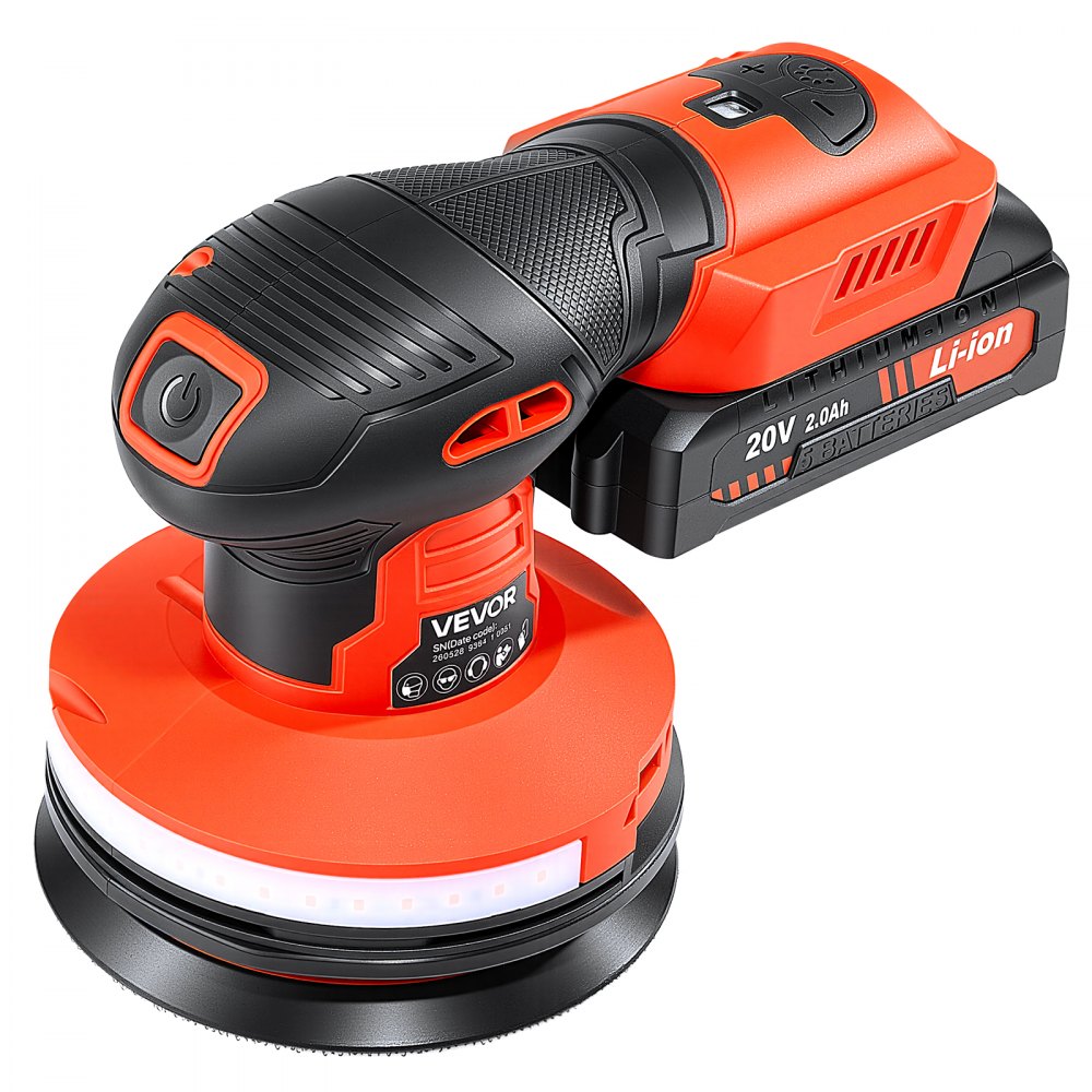 VEVOR 5-Inch Cordless Random Orbital Sander 300W Brushless Orbital Sander, 4000-10000RPM 7 Speeds Electric Palm Sanders with 10PCS Sandpapers & Dust Collection Bag for Woodworking Detailing Sanding