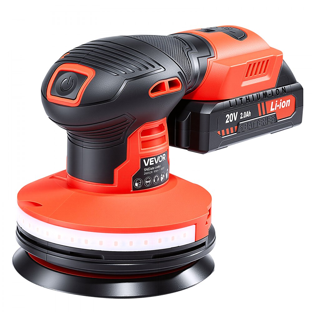 VEVOR 5-Inch Cordless Random Orbital Sander 300W Brushless Orbital Sander, 4000-10000RPM 7 Speeds Electric Palm Sanders with 10PCS Sandpapers & Dust Collection Bag for Woodworking Detailing Sanding