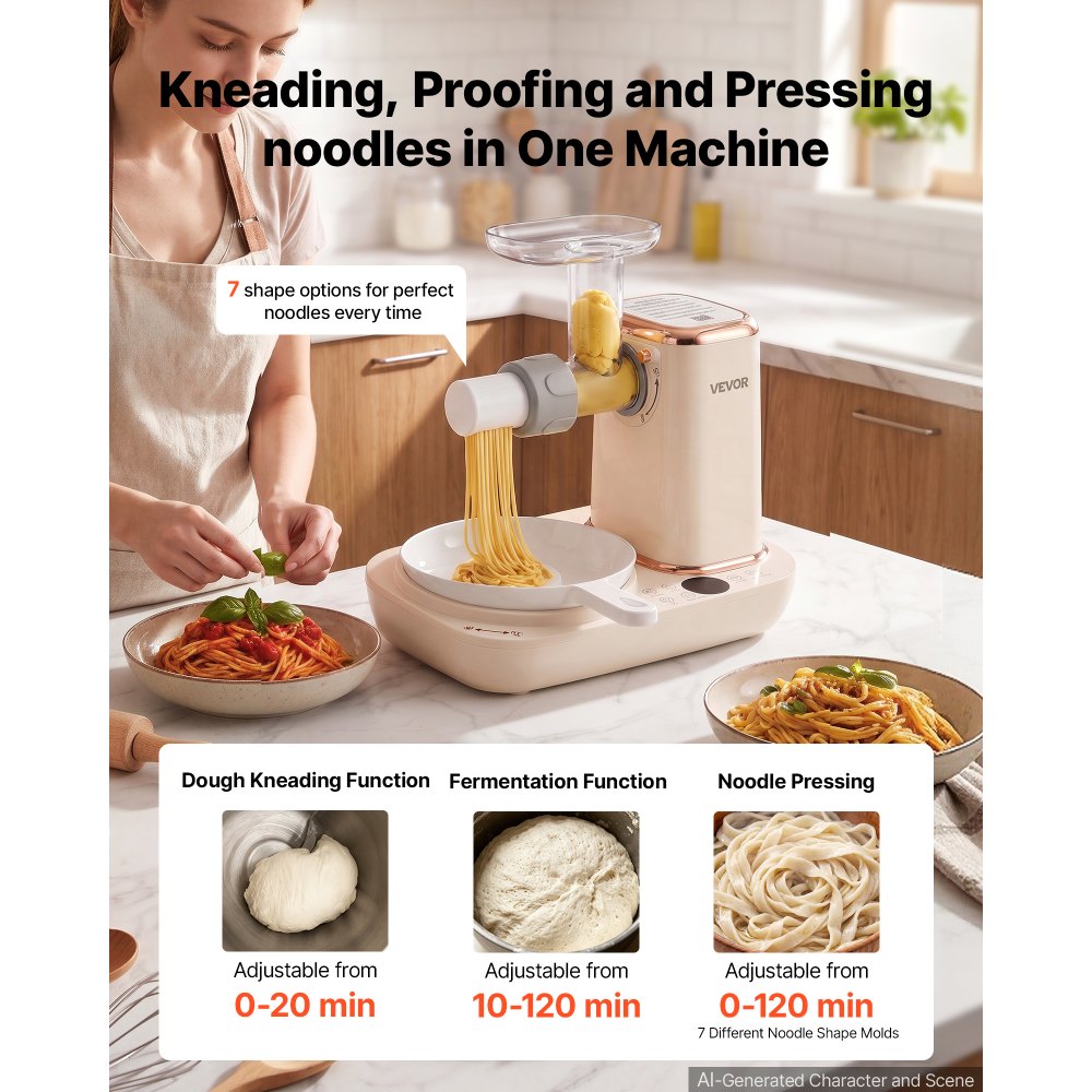 VEVOR Dough Mixer 5.3 Quart Electric Dough Maker with Ferment Function, for Pizza Pasta Sourdough Noodle, 304 Stainless Steel Bowl, Timer, Face-up Control Panel, Household Dough Kneading Machine