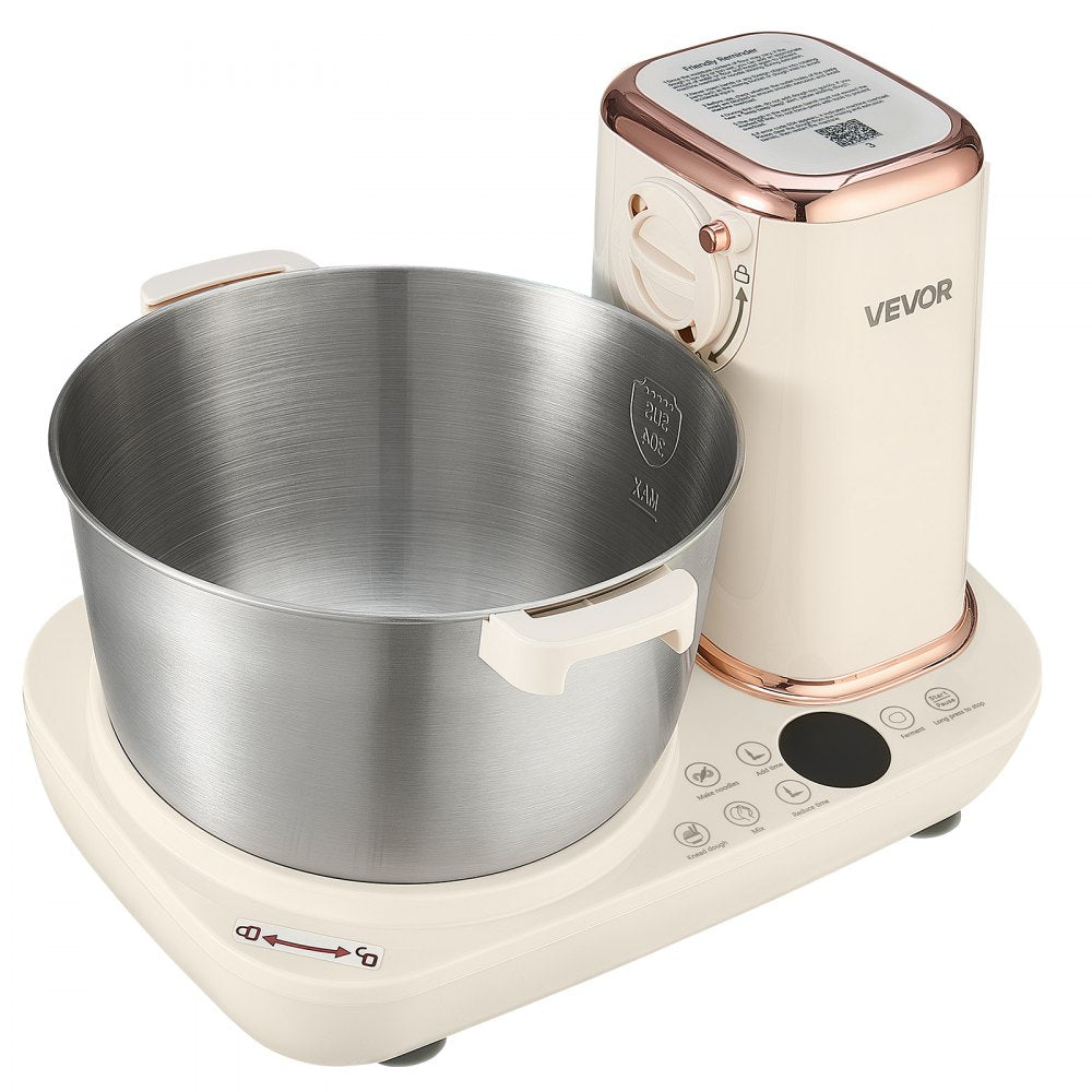 VEVOR Dough Mixer 5.3 Quart Electric Dough Maker with Ferment Function, for Pizza Pasta Sourdough Noodle, 304 Stainless Steel Bowl, Timer, Face-up Control Panel, Household Dough Kneading Machine