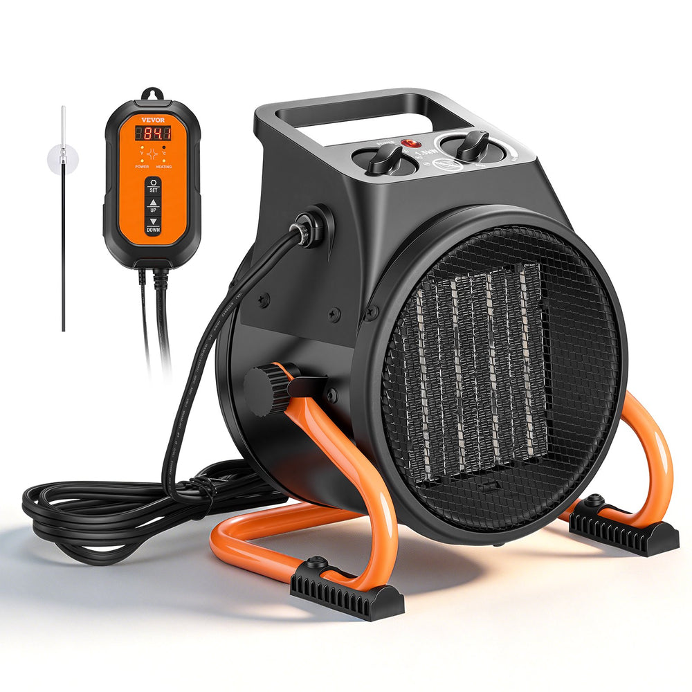 VEVOR Greenhouse Heater, 1500W Electric PTC Space Heater with Thermostat, Fan, Low & High Heat Modes, 15° Adjustable Angle, Overheat Protection, for Grow Tent, Greenhouse, Flower Room, Home Office