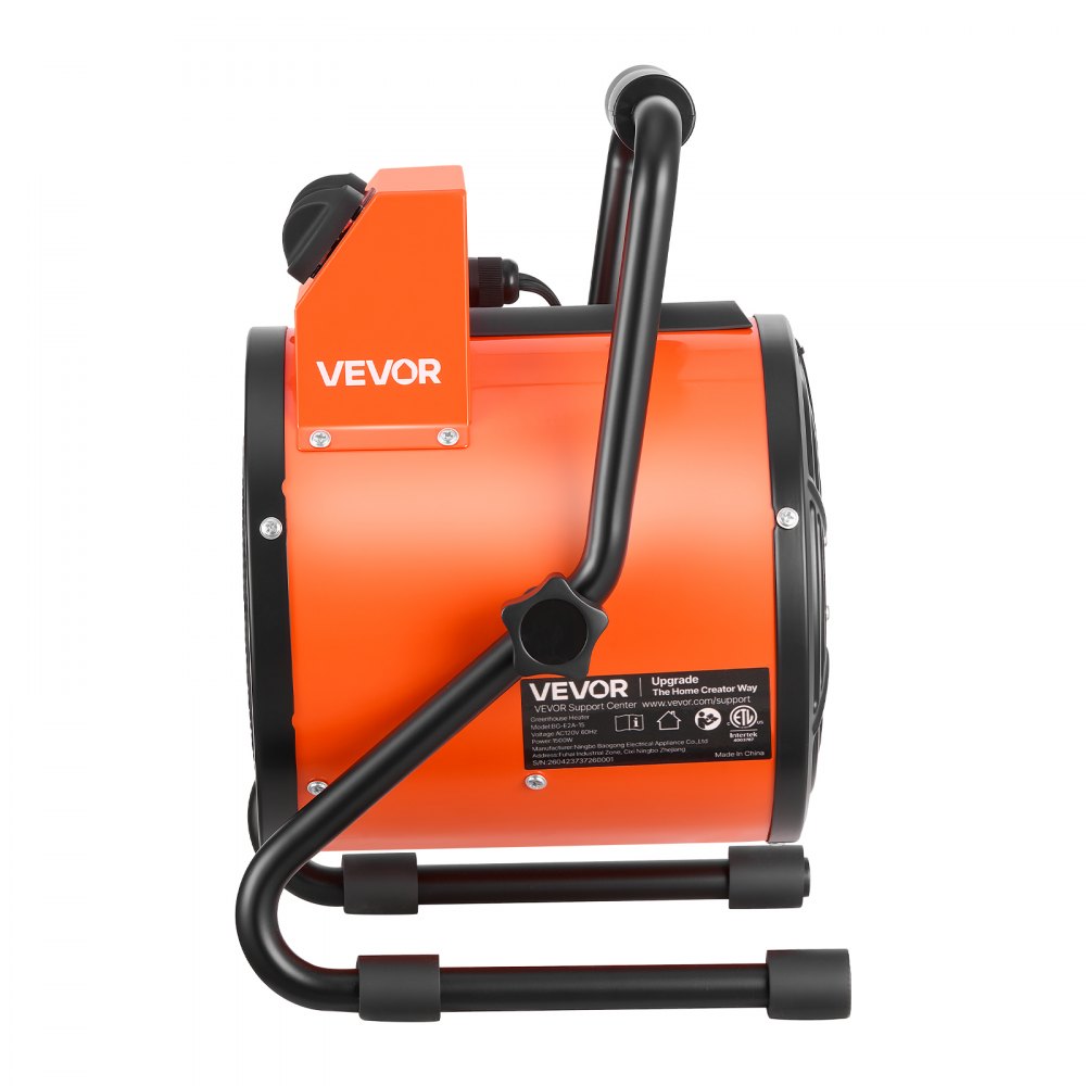 VEVOR Greenhouse Heater, 1500W Electric Space Heater with Fan & High Heat Modes, IPX4 Protection, 25° Adjustable Angle, Overheat Protection, for Grow Tent, Small Greenhouse, Flower Room, Home Office