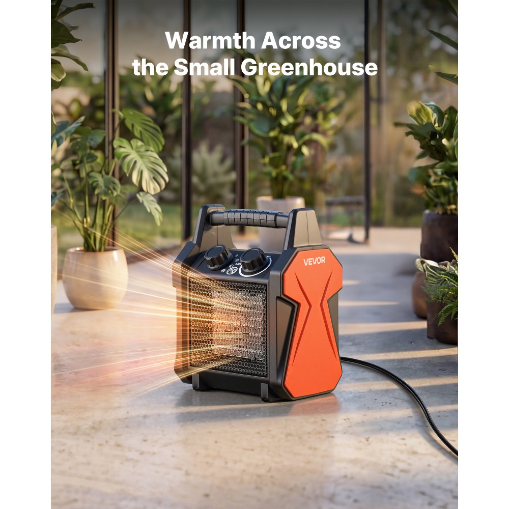 VEVOR Greenhouse Heater, 1500W Electric PTC Space Heater with Fan, Low & High Heat Modes, Overheat Protection, Tip-Over Shut-Off, Portable for Grow Tent, Small Greenhouse, Flower Room, Home Office