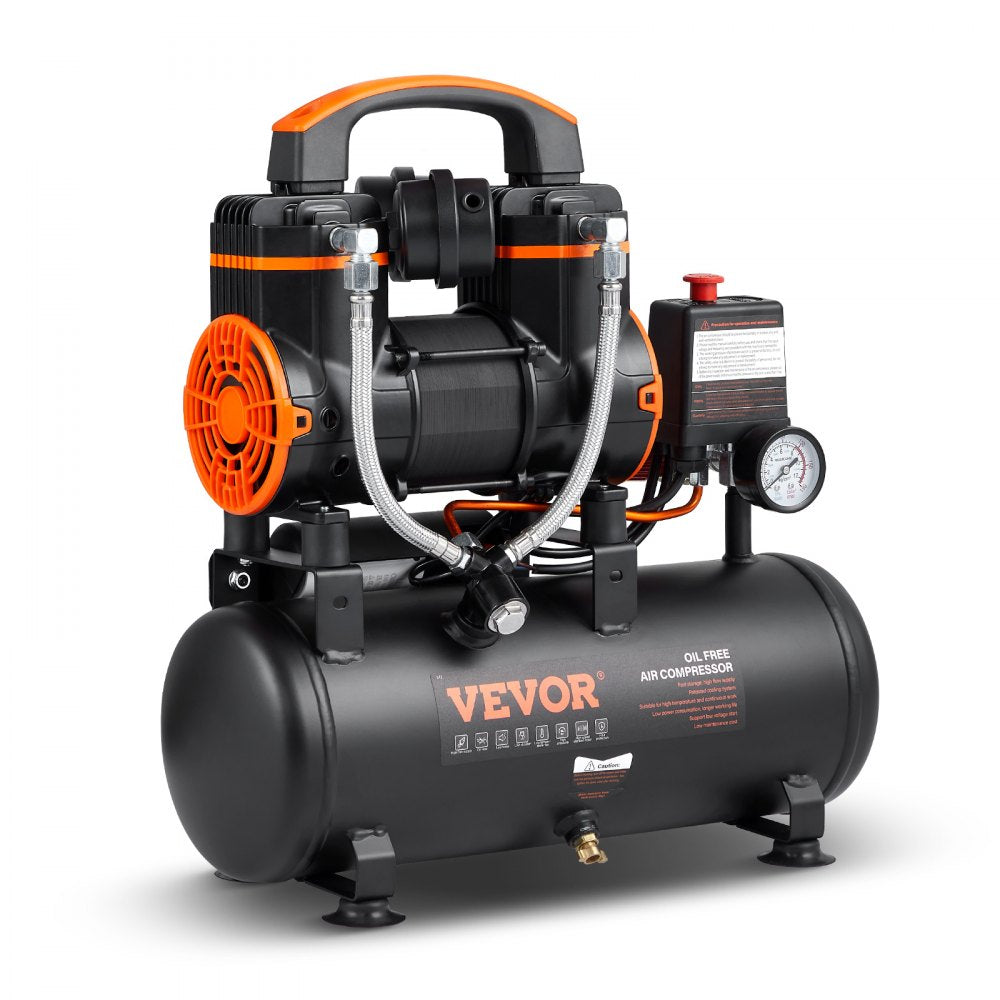 VEVOR 2.1 Gallon Air Compressor, 1.2HP 2.2 CFM@90PSI Air Compressors with Max. 116PSI Pressure, Oil Free Compressor Tank for Auto Repair, Tire Inflation, Spray Painting, Woodwork Nailing