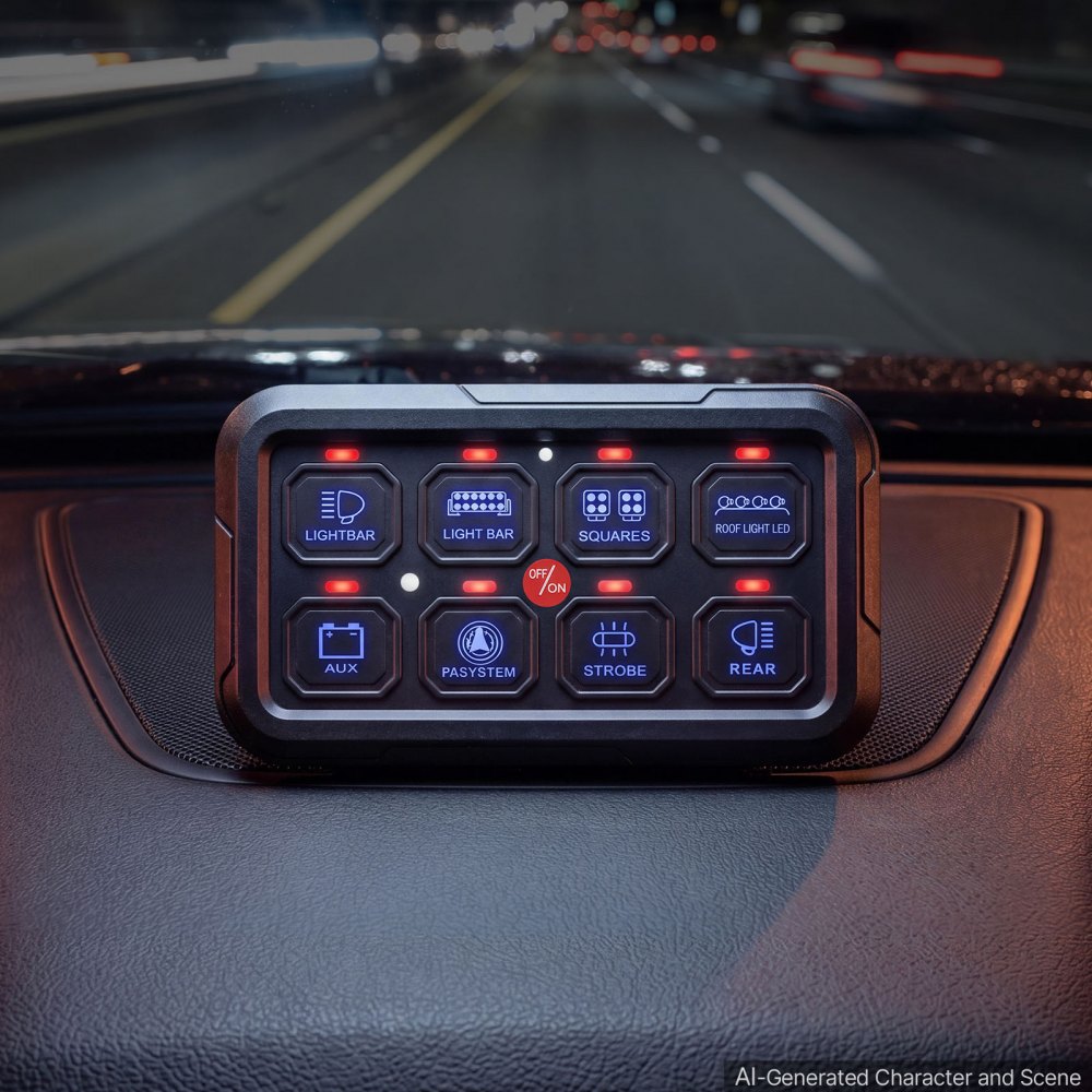 VEVOR 8 Gang Switch Panel RGB Circuit Control Box Backlight Auto-Dimmable, for 12-24V Car Truck Boat ATV UTV SUV, Toggle Momentary Strobe 3 Mode, 1440W 60A, Multifunctional Relay System, Waterproof