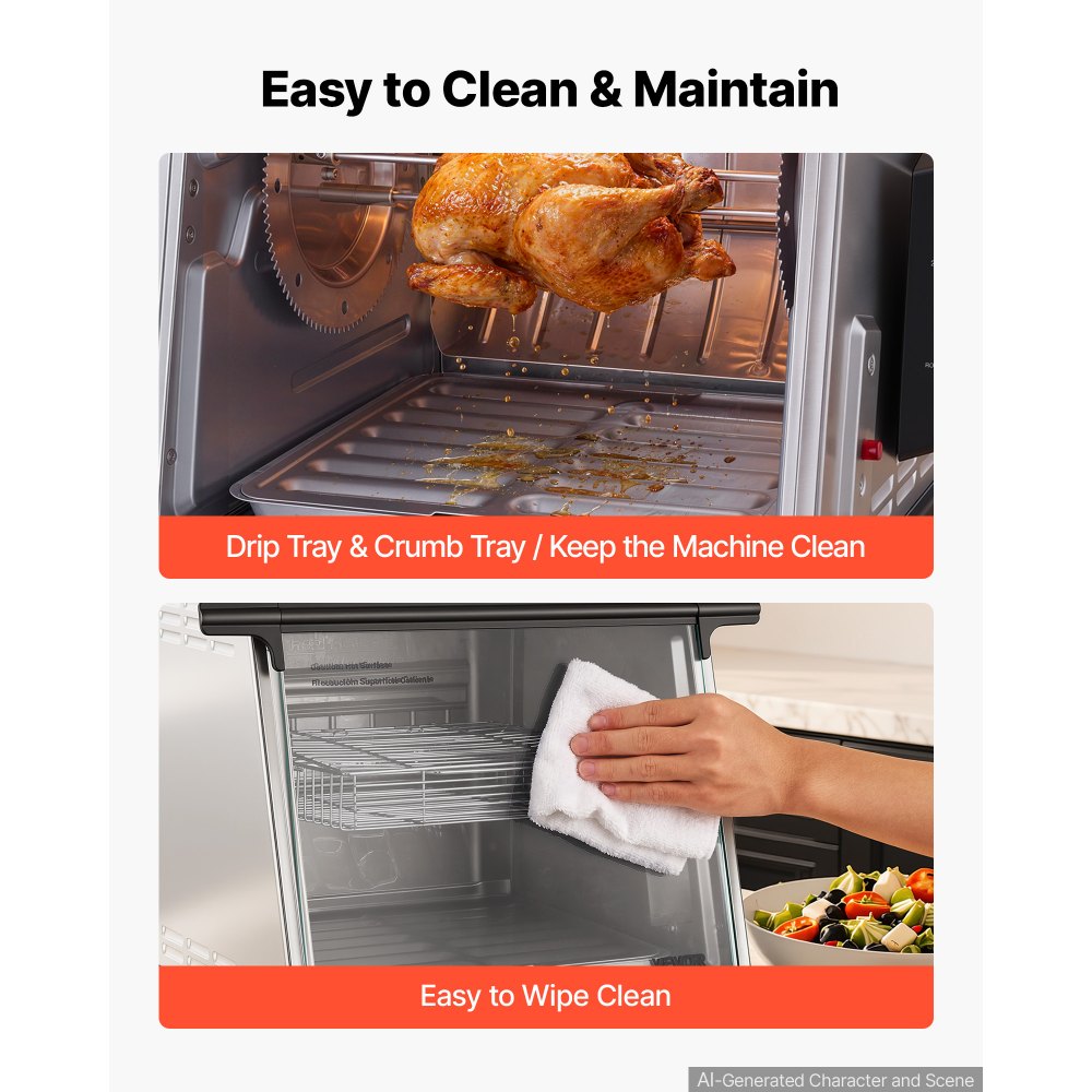 VEVOR Rotisserie Oven Large Capacity 12L Shawarma Grill Machine 1250W, for Chicken, Beef Ribs, Lamb Leg, Grilled Vegetables, Countertop Grill Roaster with Heat-Resistant Door and Timer Control