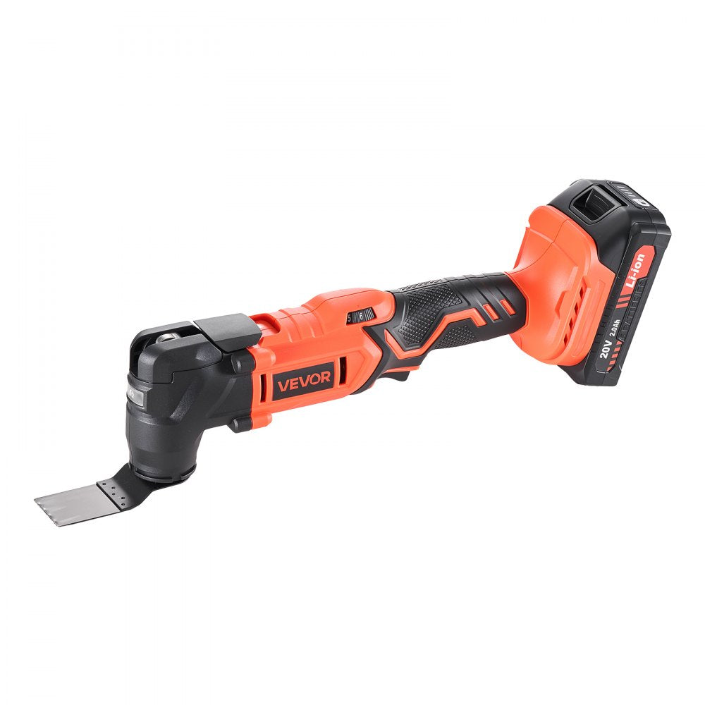 VEVOR Cordless Oscillating Tool, 20V Oscillating Multi Tool Kit with 6 Variable Speeds 8500 - 17000 OPM, 3.2° Oscillation Angle, 2.0Ah Battery Pack & Charger, 12PCS Saw Accessories & LED Work Light