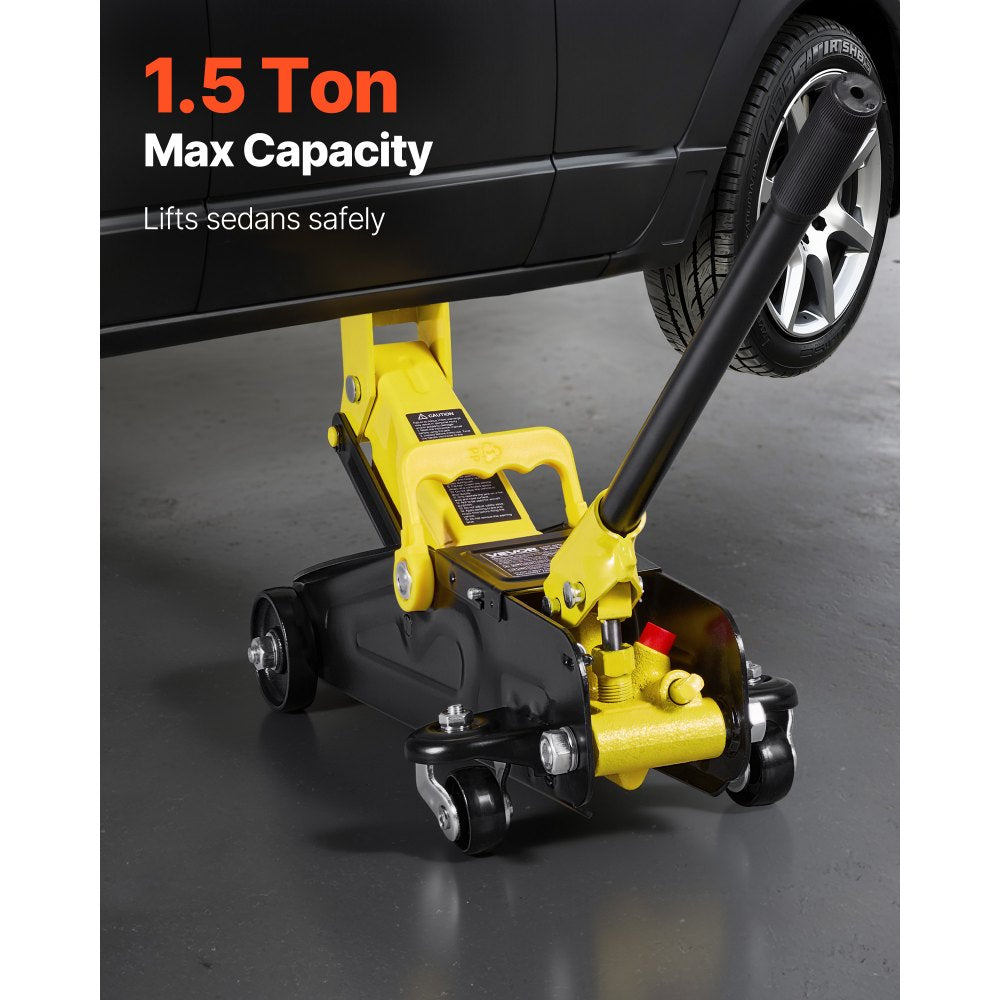 VEVOR Low Profile Floor Jack, 1.5 Ton (3300 lbs) Capacity, Steel Racing Floor Jack with Single Piston Quick Lift Pump, Hydraulic Trolley Car Lift for Sports Cars, Sedans, Lifting Range 5.1-12.2 Inches