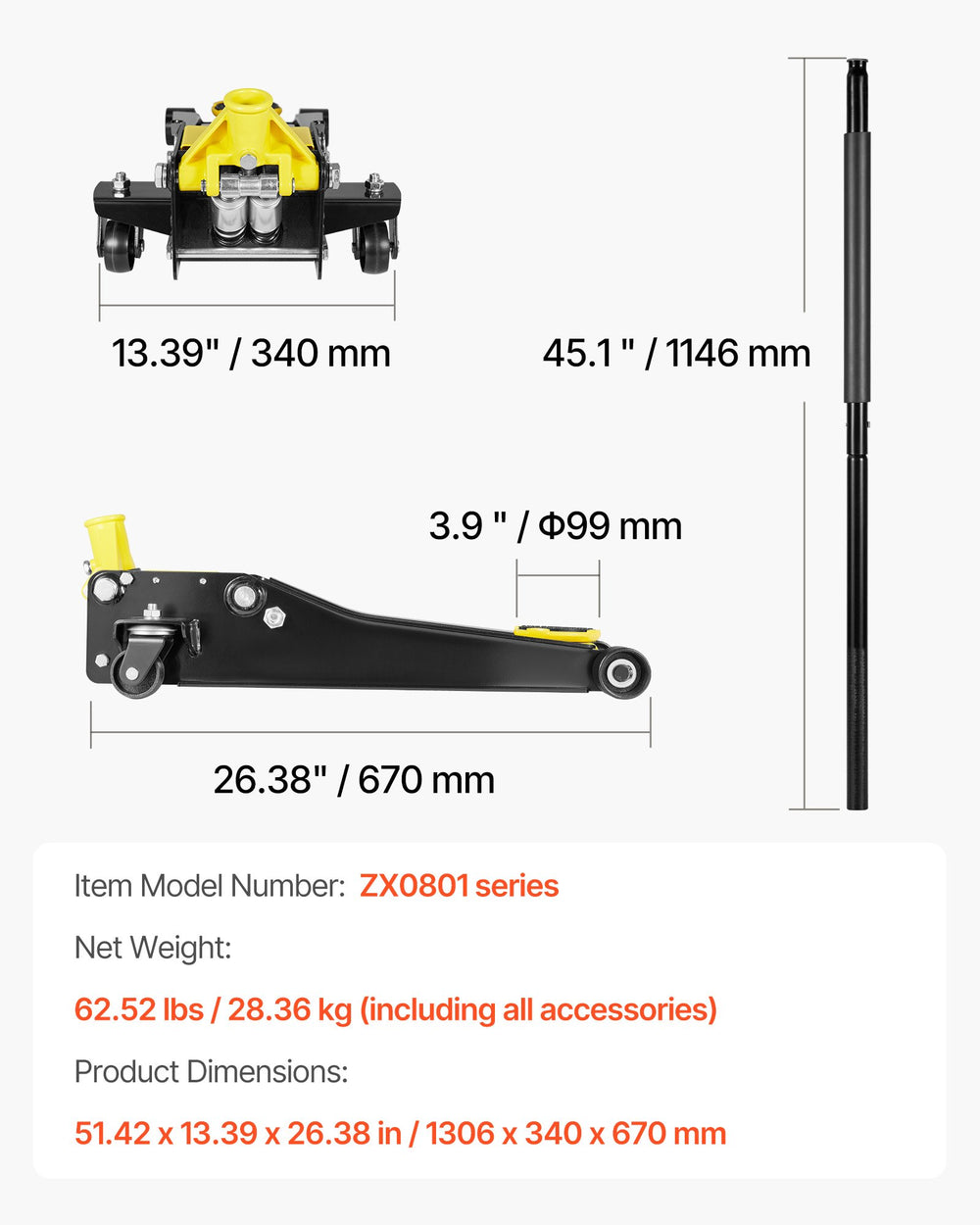 VEVOR Low Profile Floor Jack, 2 Ton (4400 lbs) Capacity, Steel Racing Floor Jack with Dual Pistons Quick Lift Pump, Hydraulic Trolley Car Lift for Sports Cars, Sedans, Lifting Range 2.95-19.9 Inches