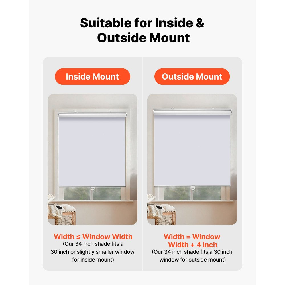 VEVOR Cordless Roller Shades, 34 x 72 in, Pull Down Blackout Blinds for Windows Room Darkening, Thermal Insulated, Easy to Install, Blackout Roller Shades for Bedroom, Bathroom, Home, Office, White