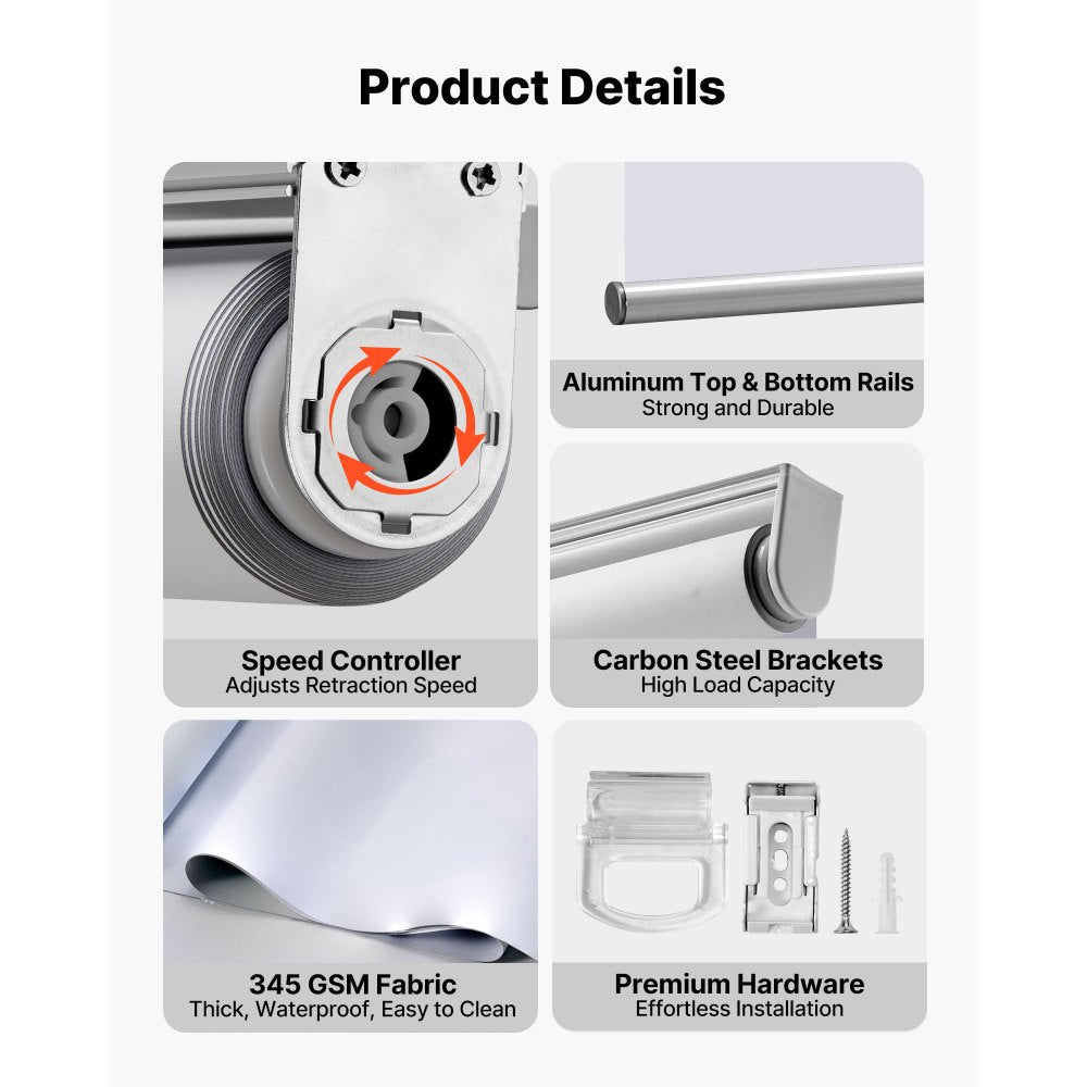 VEVOR Cordless Roller Shades, 34 x 72 in, Pull Down Blackout Blinds for Windows Room Darkening, Thermal Insulated, Easy to Install, Blackout Roller Shades for Bedroom, Bathroom, Home, Office, White