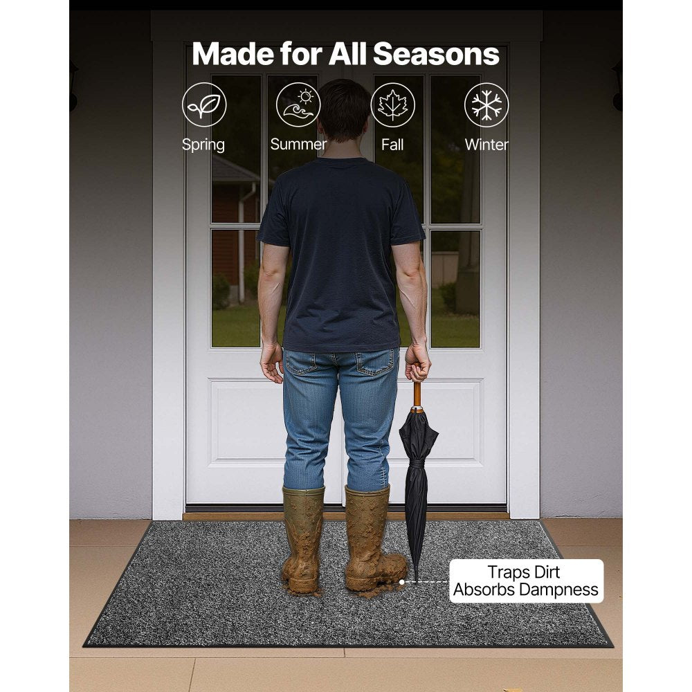 VEVOR Front Door Mat, 5 x 3 ft Commercial Floor Mat for Indoor and Outdoor, Industrial Entrance Carpet with PVC Backing, Heavy Duty Washable Entry Rug for Hallway, Kitchen, Balcony, Garage, Grey