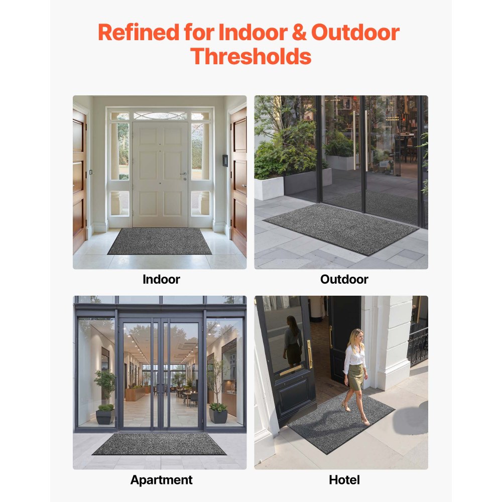 VEVOR Front Door Mat, 5 x 3 ft Commercial Floor Mat for Indoor and Outdoor, Industrial Entrance Carpet with PVC Backing, Heavy Duty Washable Entry Rug for Hallway, Kitchen, Balcony, Garage, Grey