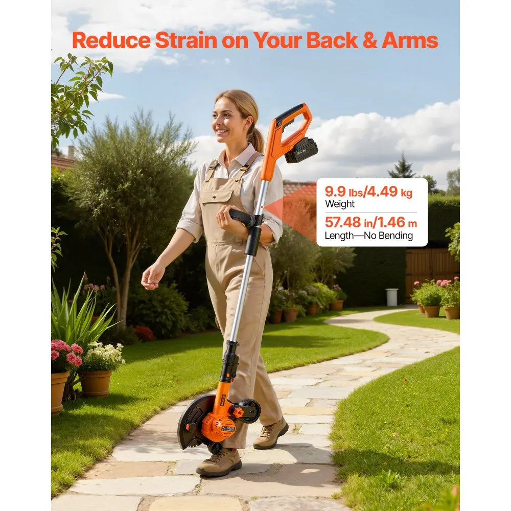 VEVOR Lawn Edger, 8.8-inch Blade Length, Battery Powered Cordless Edger Lawn Tool, with 3-Position Blade Depth, 4000 mAh Battery and Charger Included, for Lawns, Driveways, Yards, and Sidewalk Edges