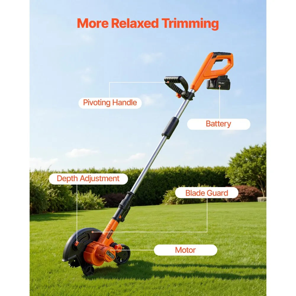 VEVOR Lawn Edger, 8.8-inch Blade Length, Battery Powered Cordless Edger Lawn Tool, with 3-Position Blade Depth, 4000 mAh Battery and Charger Included, for Lawns, Driveways, Yards, and Sidewalk Edges