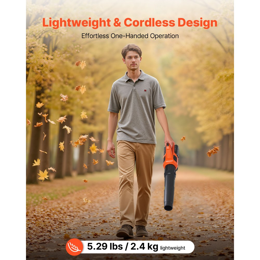 VEVOR Cordless Leaf Blower, 20V Powerful Electric Leaf Blower with 2.0Ah Battery, Fast Charging & Quiet Operation, 2 Speed Control, 450 CFM/110 MPH Lightweight Powered Blowers for Leaves Lawn Care