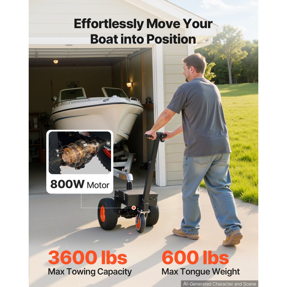VEVOR Electric Trailer Dolly, 3600 lbs Capacity 800W 600 lbs Tongue Load, for RV Campers, Cargo, Utility & Boat Trailers, 2 in & 1-7/8 in Hitch Balls, Moving & Positioning Trailers, Heavy-Duty Steel