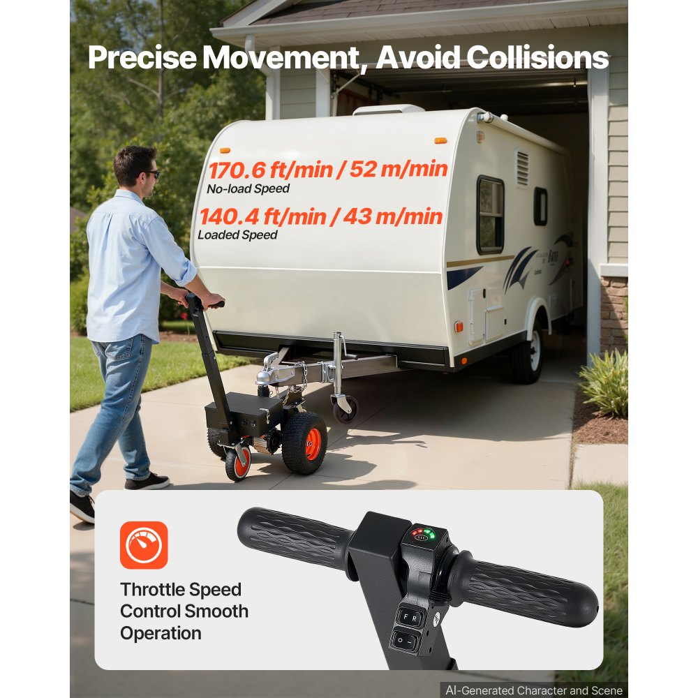 VEVOR Electric Trailer Dolly, 3600 lbs Capacity 800W 600 lbs Tongue Load, for RV Campers, Cargo, Utility & Boat Trailers, 2 in & 1-7/8 in Hitch Balls, Moving & Positioning Trailers, Heavy-Duty Steel