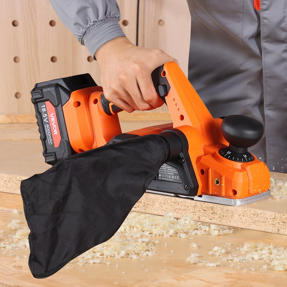 VEVOR Cordless Handheld Planer, 3-1/4-Inch Cut Width, 15000 RPM Electric Hand Wood Planer with Brushless Motor, Adjustable Cut Depth for Woodworking, Compatible with VEVOR 18V Battery (Bare Tool Only)