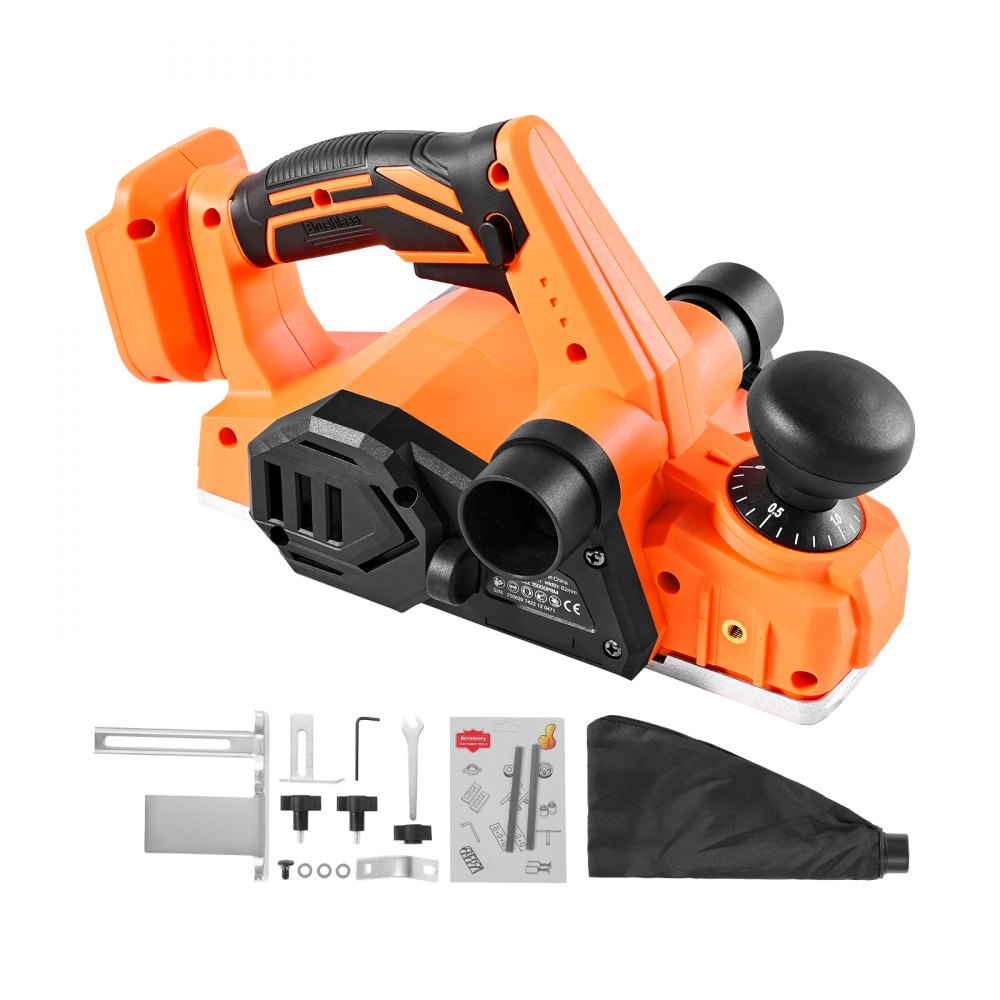 VEVOR Cordless Handheld Planer, 3-1/4-Inch Cut Width, 15000 RPM Electric Hand Wood Planer with Brushless Motor, Adjustable Cut Depth for Woodworking, Compatible with VEVOR 18V Battery (Bare Tool Only)