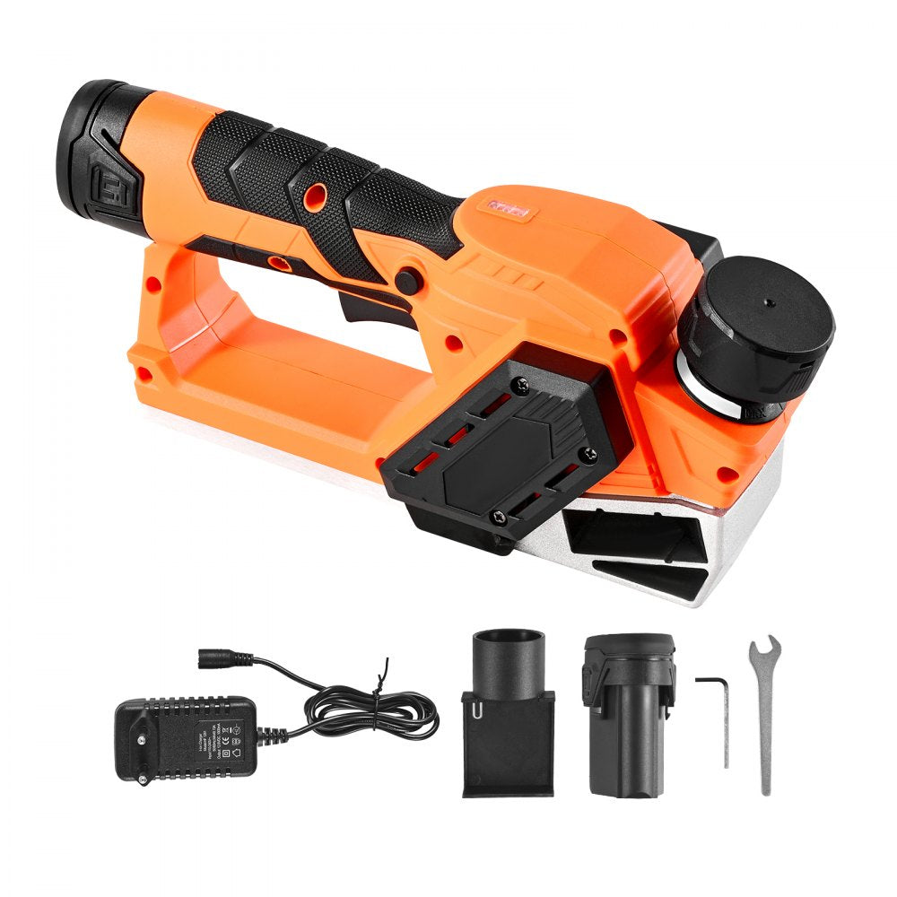 VEVOR Cordless Handheld Planer, 2-1/5-Inch Cut Width, 14500 RPM Electric Hand Wood Planer with 2 Ah 12V Lithium Battery, Brushless Motor, Adjustable Cut Depth, 2 Blades, for Woodworking Wood Chamfer