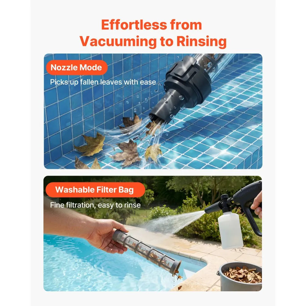 VEVOR Handheld Pool Vacuum, 8.5 GPM Cordless Spa Hot Tub Vacuum with Extension Pole and 2 Brush Heads, 60 Mins Running Time, for Small Debris, Sand, Rechargeable Pool Cleaner for Above Ground Pools
