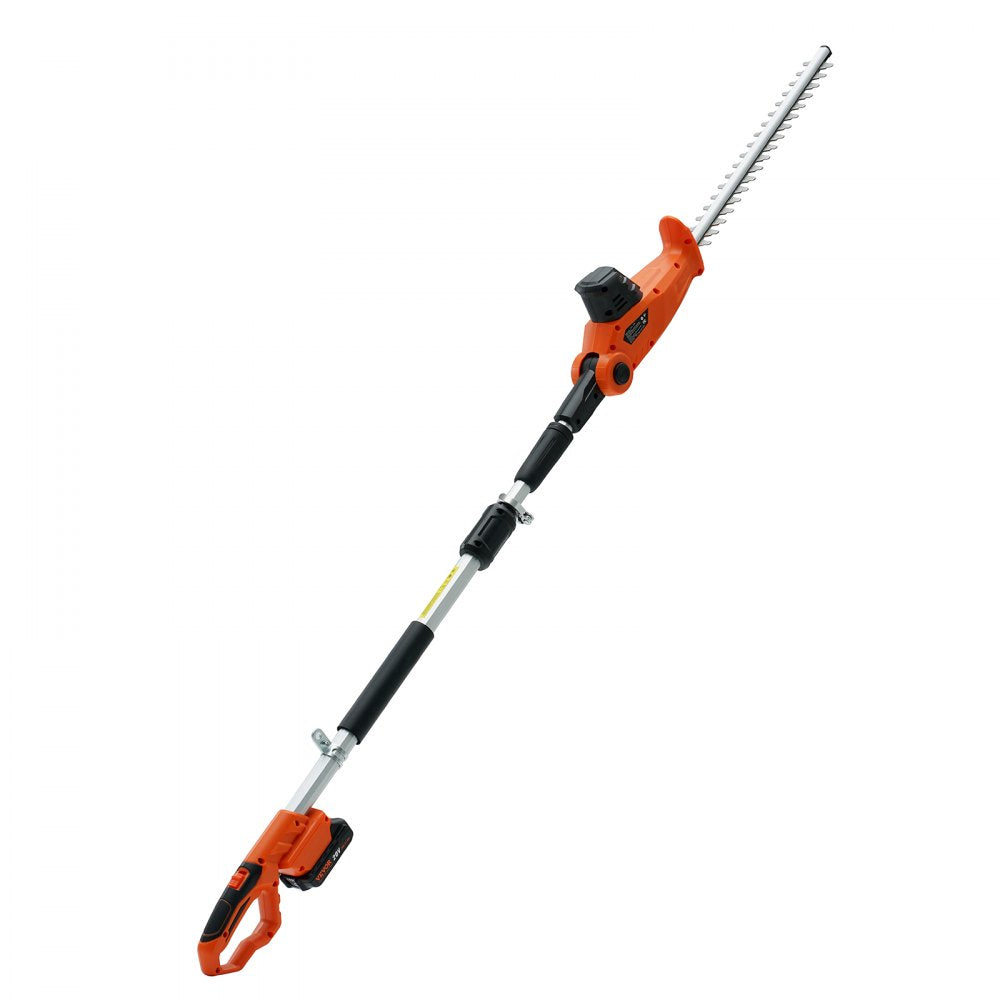 VEVOR 20V Cordless Hedge Trimmer, 18 inch Double-edged Steel Blade, Pole Hedge Trimmer Kit 20V Battery, Fast Charger Included, 74"-94" Telescoping Design for High Branches