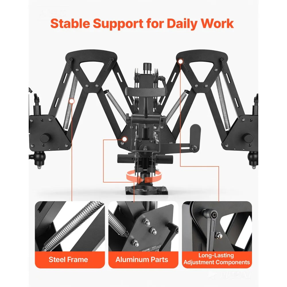 VEVOR Micro Inlaid Mirror Spring Stand Jewelry Microscope Bracket 360° Arm, for Diamond Setting Jewelry Engraving Compatible with Binocular Trinocular Jewelry Microscopes, Multi-Directional Stand Only