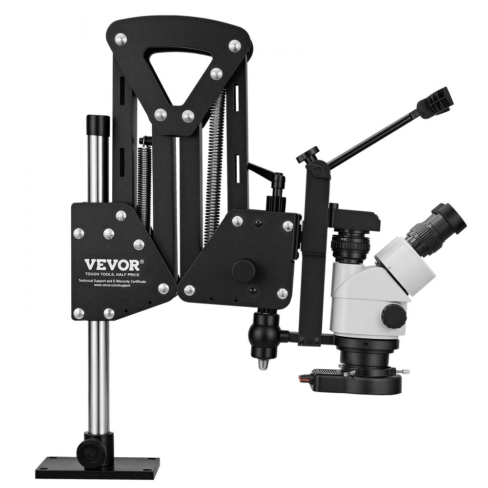 VEVOR Multi-Directional Microscope with Spring Bracket Universal Ball Vise, for Diamond Setting Jewelry Making Engraving, 7X-45X Continuous Magnification, Micro Inlaid Mirror with Adjustable LED Light