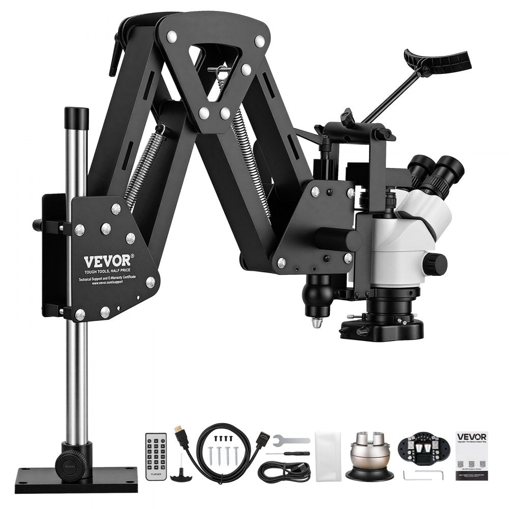 VEVOR Multi-Directional Microscope with Spring Bracket Universal Ball Vise, for Diamond Setting Jewelry Making Engraving, 7X-45X Continuous Magnification, Micro Inlaid Mirror with Adjustable LED Light