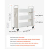 VEVOR Rolling Library Book Cart, 330 lbs Capacity, 38.2 x 20.3 x 48.2-Inch Library Cart, Double Sided W-Shaped Shelves with 3-Inch Lockable Wheels, Book Truck for Home Shelves Office and School, White