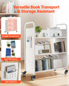VEVOR Rolling Library Book Cart, 330 lbs Capacity, 38.2 x 20.3 x 48.2-Inch Library Cart, Double Sided W-Shaped Shelves with 3-Inch Lockable Wheels, Book Truck for Home Shelves Office and School, White