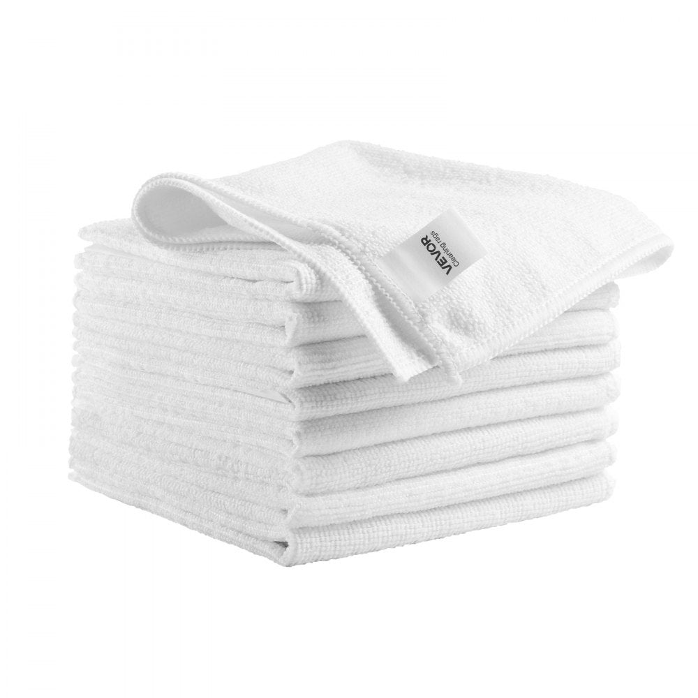 VEVOR 50 Pack White Microfiber Cleaning Cloth, 12 x 12 in Premium Microfiber Towels, Lint-Free and Scratch-Free, Absorbent Cleaning Rags for Car, Household, Kitchen, Window,  SPA, Hotel & Bathroom