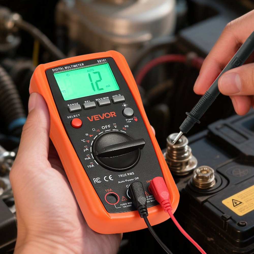 VEVOR Digital Multimeter, 4000-Count TRMS DC/AC Voltmeter Current Tester, Auto-Ranging Multimeter for Current Voltage Resistance Capacitance Temperature Diodes Continuity Duty-Cycle Measurments