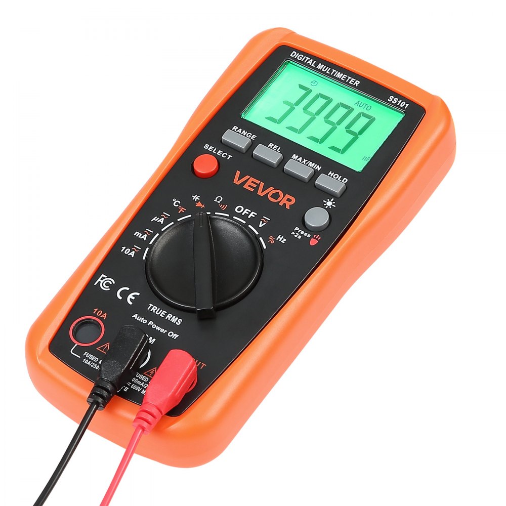 VEVOR Digital Multimeter, 4000-Count TRMS DC/AC Voltmeter Current Tester, Auto-Ranging Multimeter for Current Voltage Resistance Capacitance Temperature Diodes Continuity Duty-Cycle Measurments