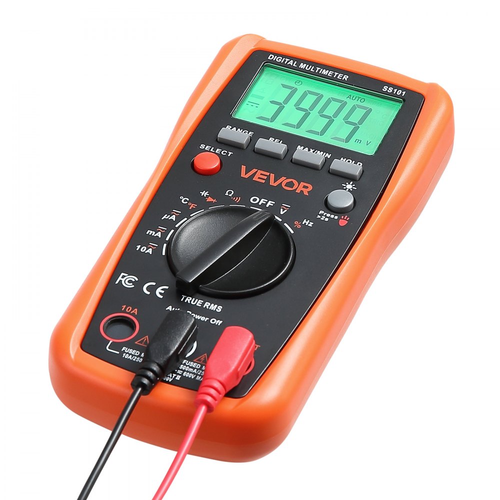 VEVOR Digital Multimeter, 4000-Count TRMS DC/AC Voltmeter Current Tester, Auto-Ranging Multimeter for Current Voltage Resistance Capacitance Temperature Diodes Continuity Duty-Cycle Measurments