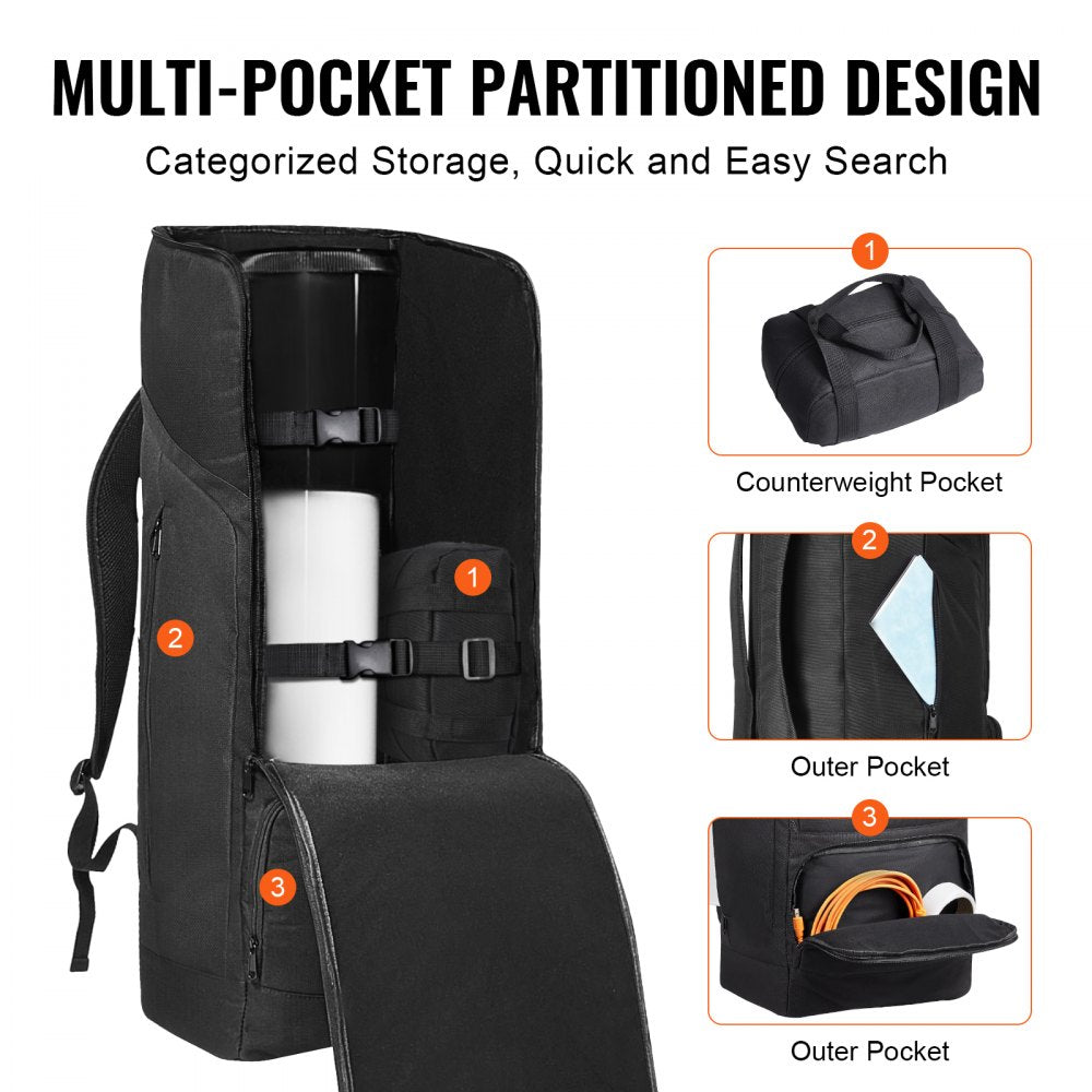 VEVOR Telescope Case, 29.9", Telescope Storage Backpack with Secure Strap, Pockets and Cozy Shoulder Traps, Shock-Absorbent Telescope Carrying Case for Optical Tube & Tripod, Counterweight Pocket
