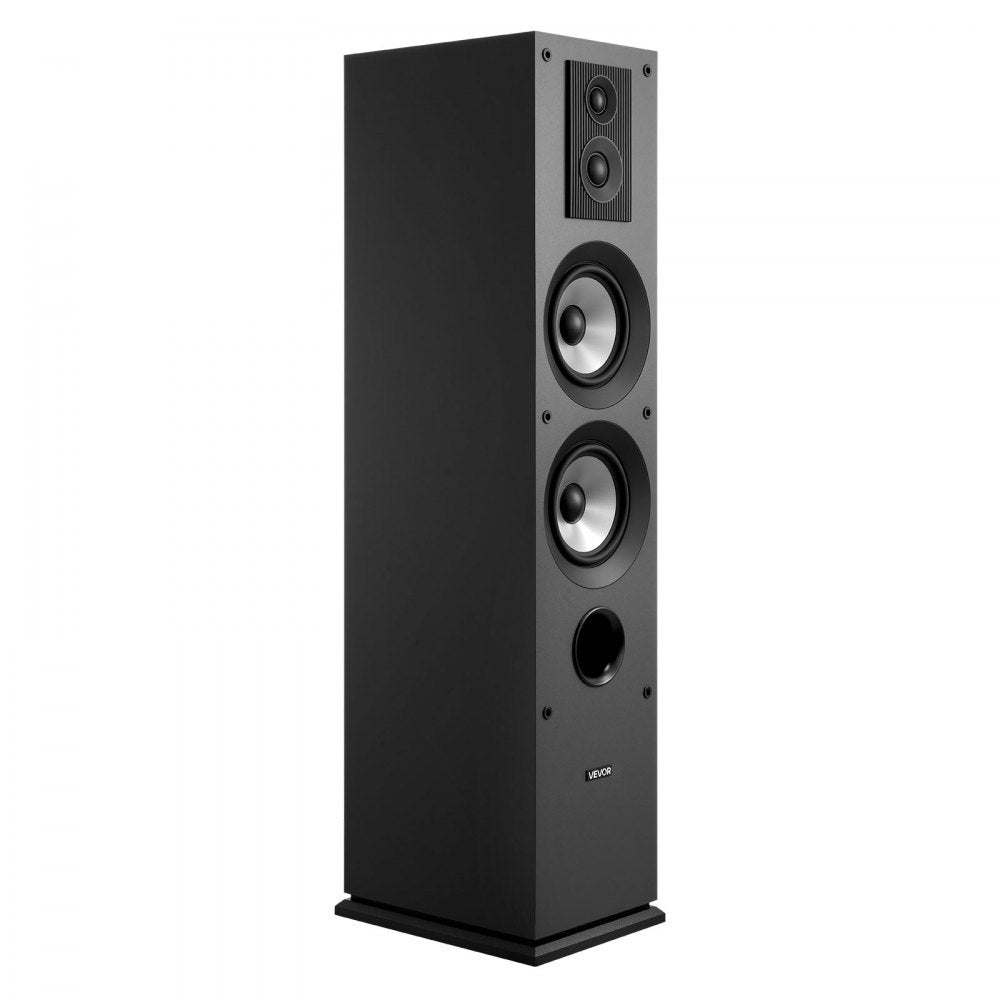 VEVOR Floorstanding Speaker, 3-Way, Floor-Standing Tower Speaker with 0.75 in & 1 in Tweeter, Dual 5.25 in Woofers, 145W Peak, 70Hz–20kHz Frequency Response, MDF Enclosure, for Home Audio, Single