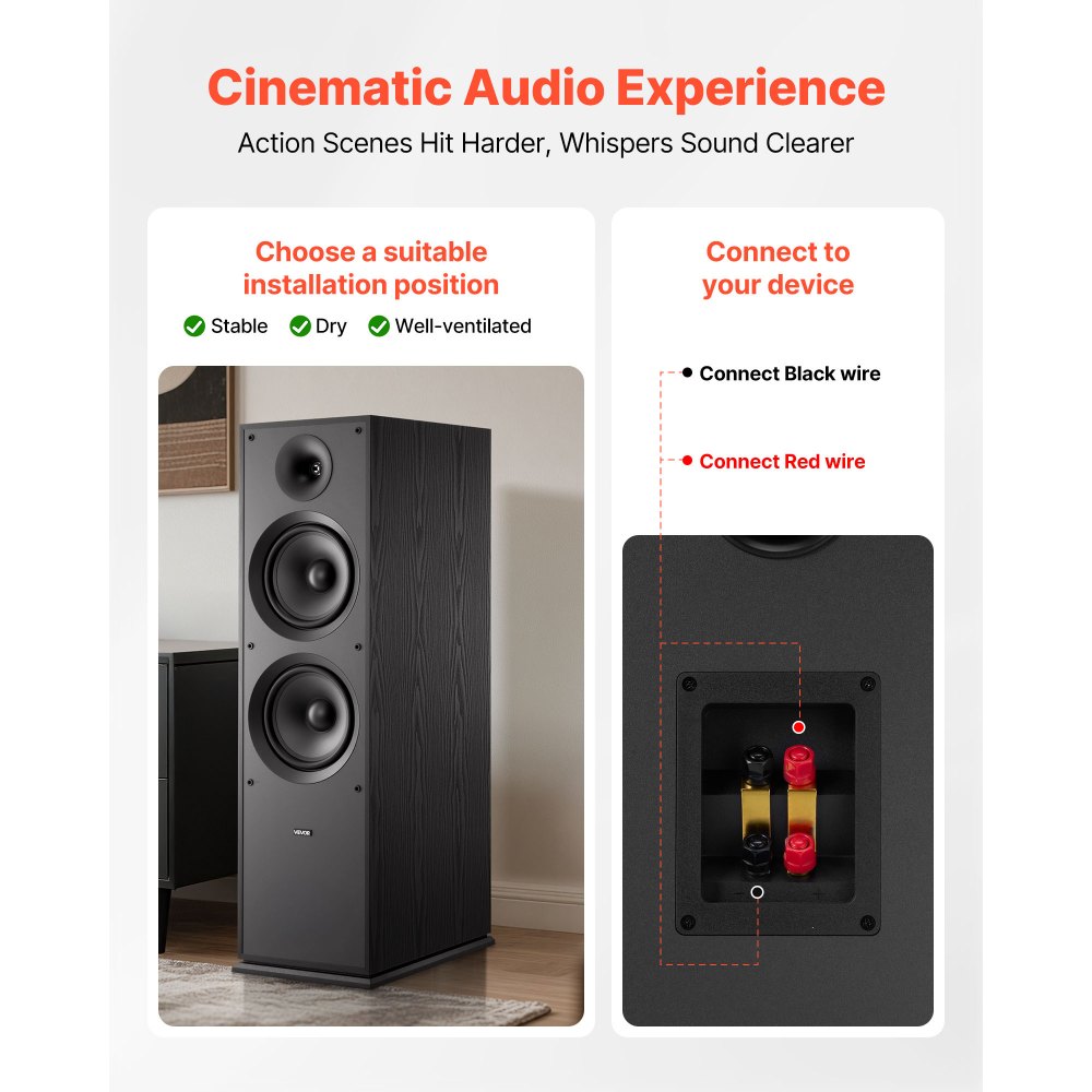 VEVOR floorstanding speaker - connectivity/rear panel overview