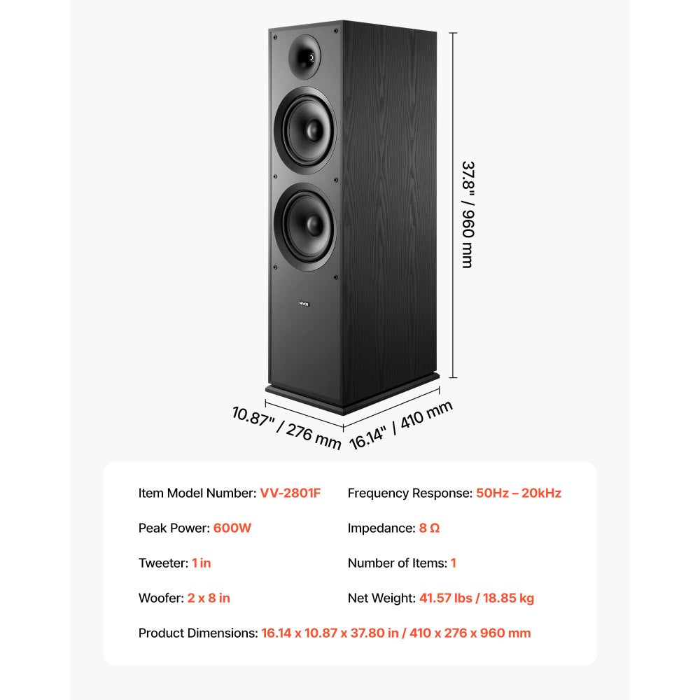 VEVOR floorstanding speaker - dimensions/size overview