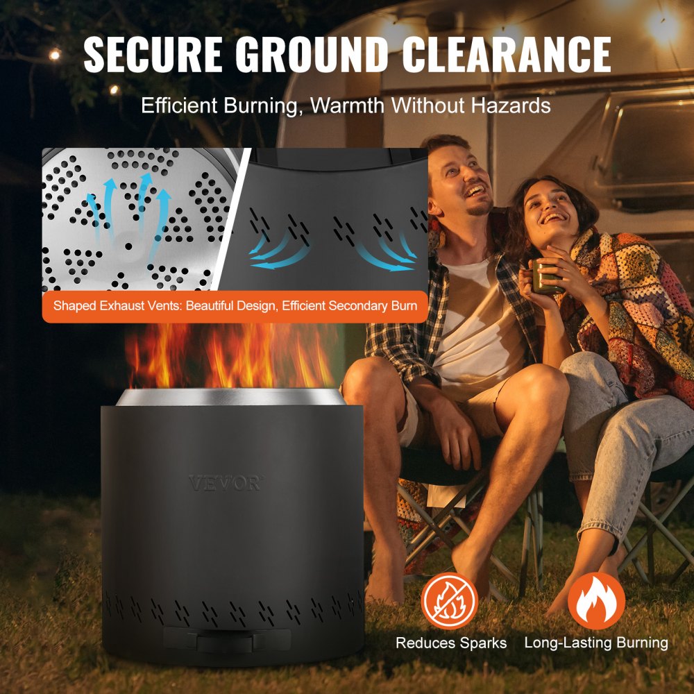 VEVOR Smokeless Fire Pit Stove Bonfire, H: 15.4 in x Dia: 15.7 in ,Wood Burning Fireplaces with Removable Ash Pan, SUS430 Stainless Steel Inner Portable Outdoor Firepit,for Outdoor Patio Camping