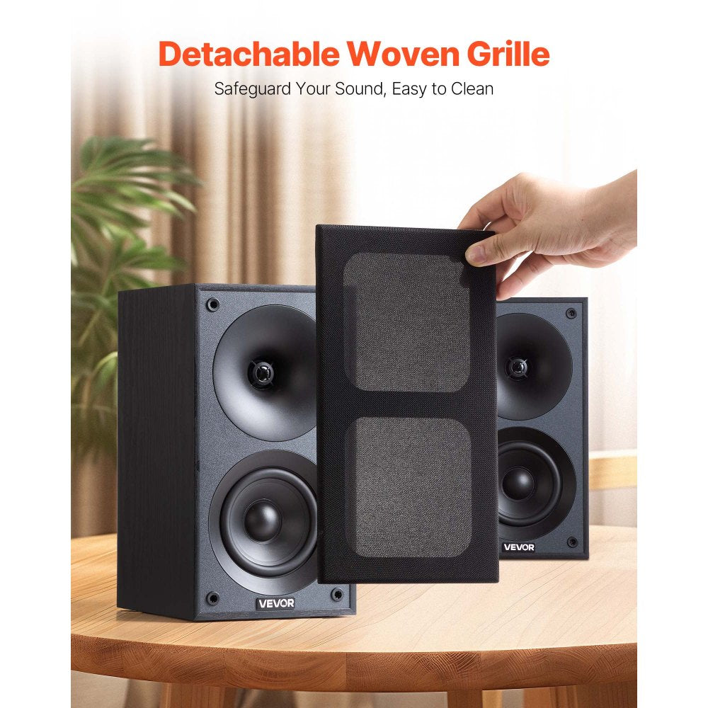 VEVOR Passive Bookshelf Speaker, 300W, Book Shelf Stereo Speakers with 4-Inch Woofer and 1-Inch Tweeter, Detachable Grille, 70Hz-20KHz Frequency Response, Wooden Enclosure, for Home Theater (1 Pair)
