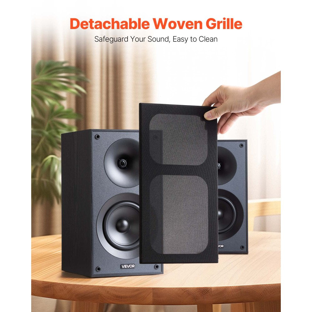 VEVOR Passive Bookshelf Speaker, 300W, Book Shelf Stereo Speakers with 5.25-Inch Woofer and 1-Inch Tweeter, Detachable Grille, 65Hz-20KHz Frequency Response, Wooden Enclosure, for Home Theater (1 Pair)
