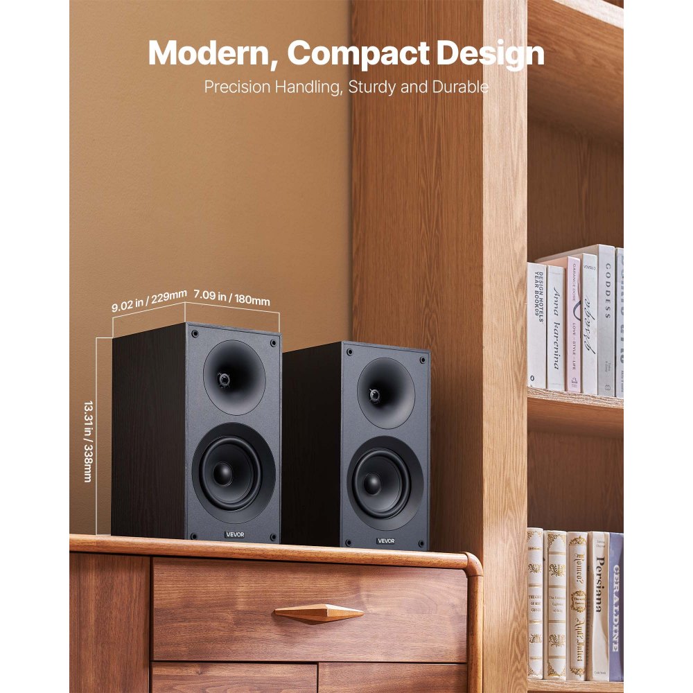 VEVOR Passive Bookshelf Speaker, 300W, Book Shelf Stereo Speakers with 5.25-Inch Woofer and 1-Inch Tweeter, Detachable Grille, 65Hz-20KHz Frequency Response, Wooden Enclosure, for Home Theater (1 Pair)